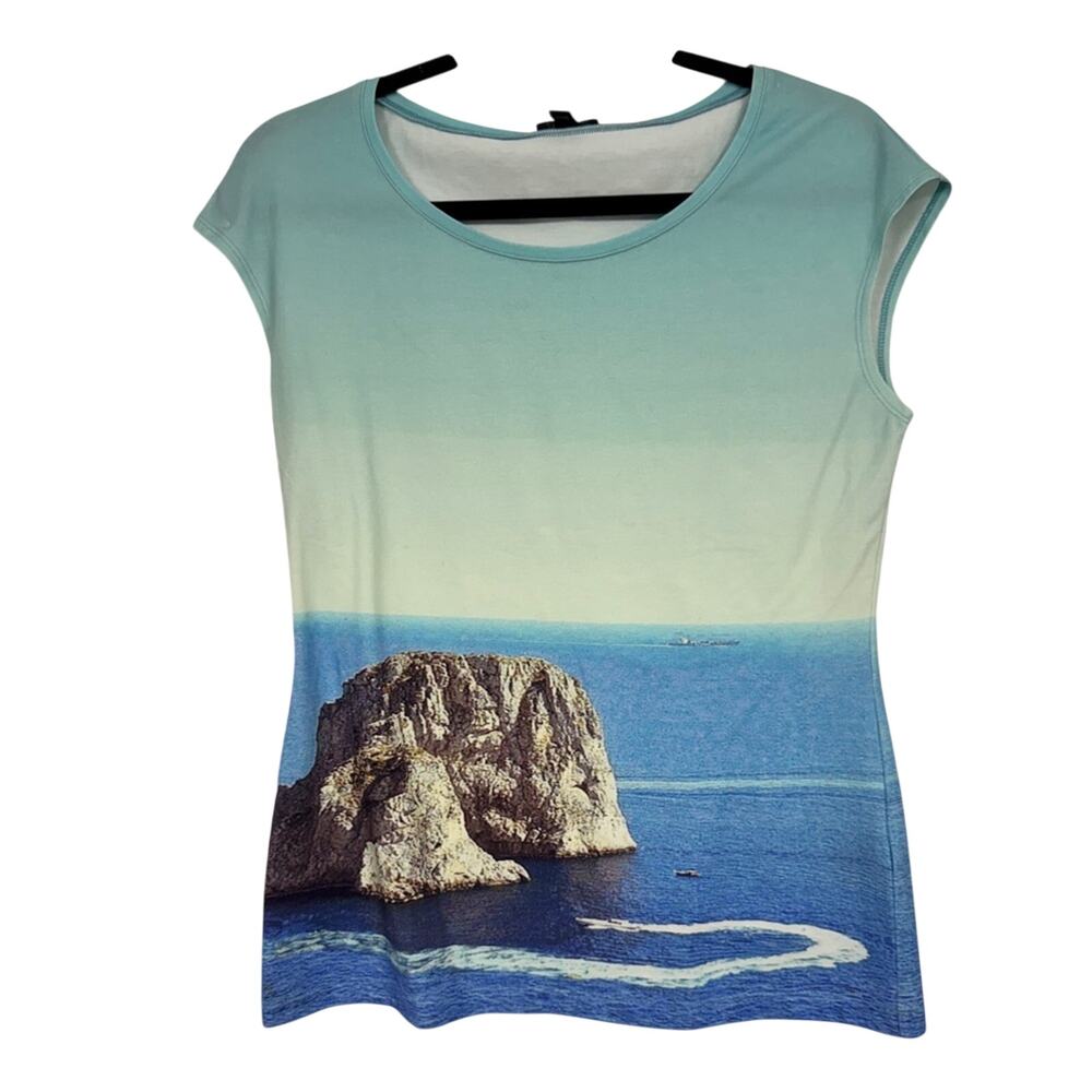 Lafayette 148 Rio De Janeiro Tee Shirt Womens S Cap Sleeve Casual Beach Vacation